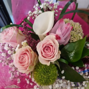 rose calle greentich con scabiosa